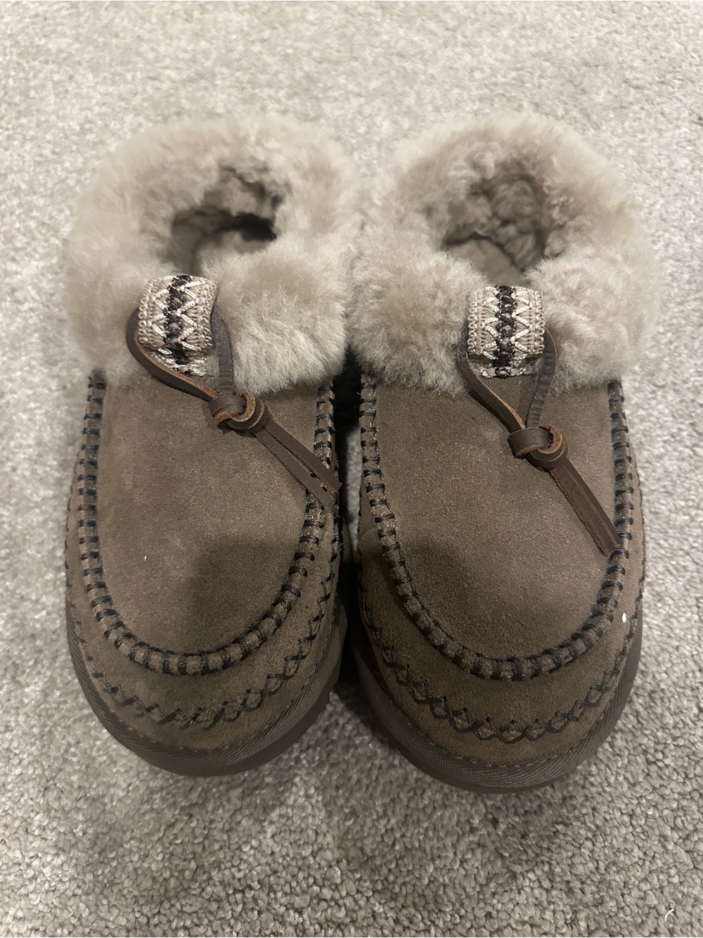UGG Women’s  Brown Fur Lined Moccasin Slippers